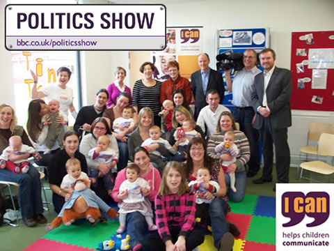 The photo is of Sara Bryant, TinyTalk Fareham and Gosport, with the panel (the BBC presenter, the spokesperson from I Can, the local MP, an NCT representative and a local Head Teacher
